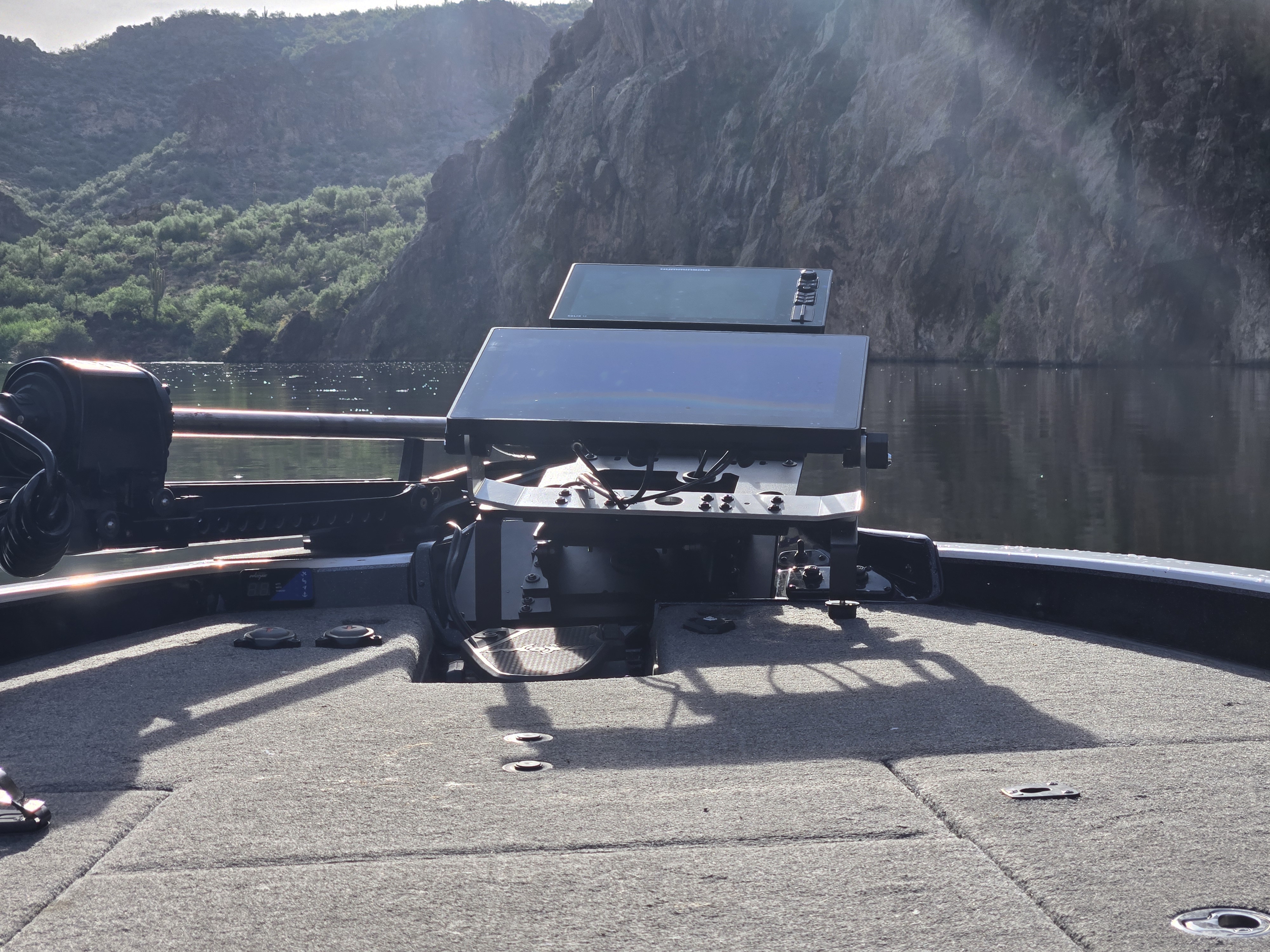 Marine electronics installed at a boat helm